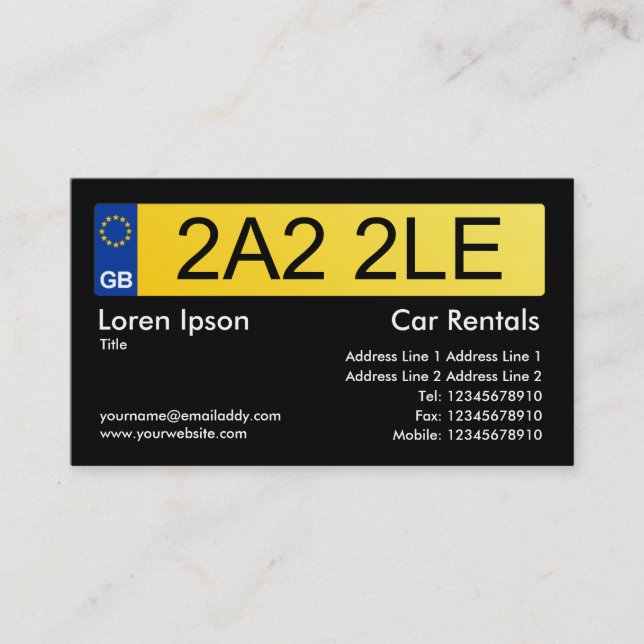 UK Number Plate - Black Business Card (Front)