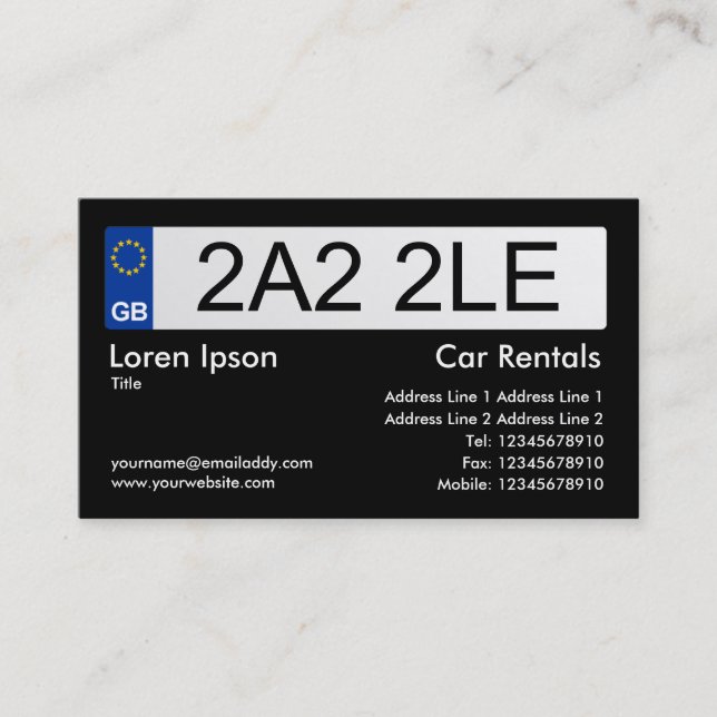 UK Number Plate - Black II Business Card (Front)