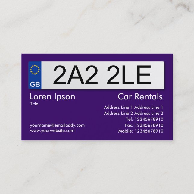 UK Number Plate - Dark Violet II Business Card (Front)