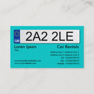 UK Number Plate - Turquoise Business Card