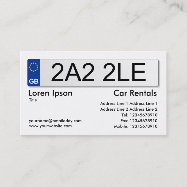 UK Number Plate - White Business Card (Front)