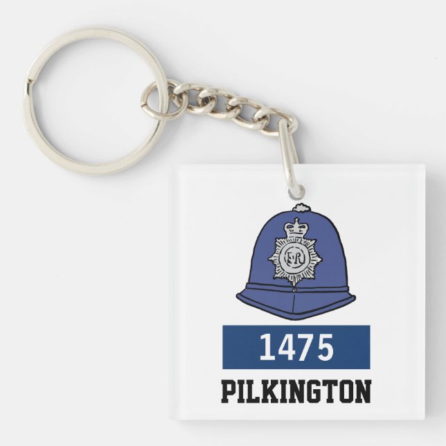 UK Police Constable Helmet - Add Number & Name Key Ring (Front)