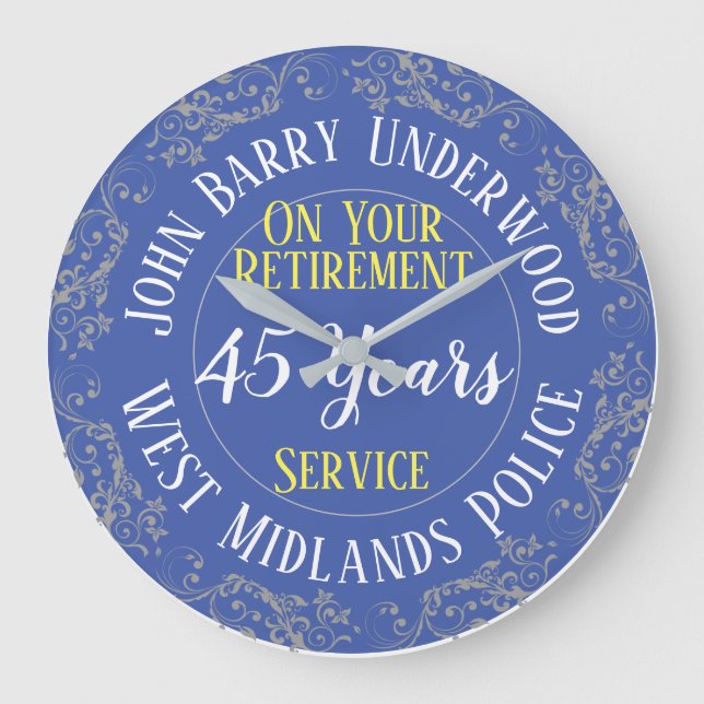 UK Police Retirement Award with Years Served Large Clock (Front)