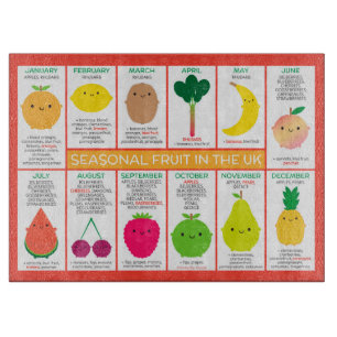 UK Seasonal Fruits Chart Cutting Board