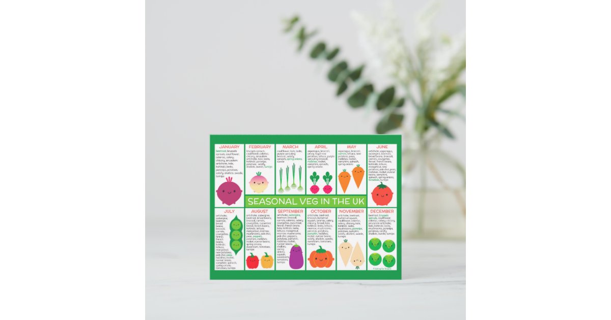 UK Seasonal Vegetables Chart Postcard Zazzle
