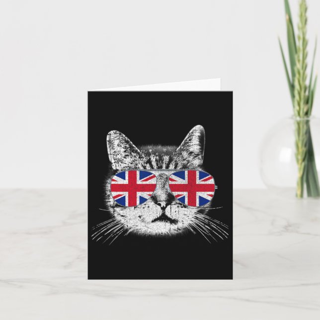 Uk Union Jack British Flag England Cat Sungles Gif Card (Front)