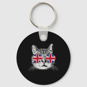 Uk Union Jack British Flag England Cat Sungles Gif Key Ring