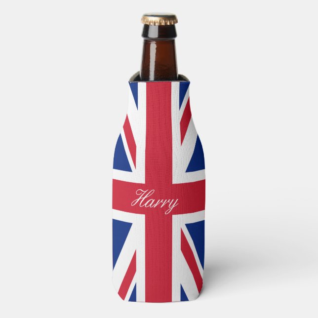UK Union Jack British Flag Personalised Bottle Cooler (Bottle Front)