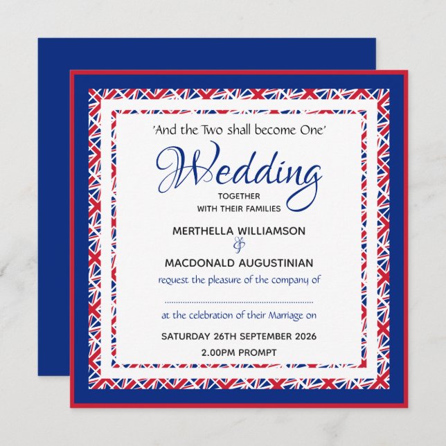 UK UNION JACK Custom Patriotic Square Wedding Invitation (Front/Back)