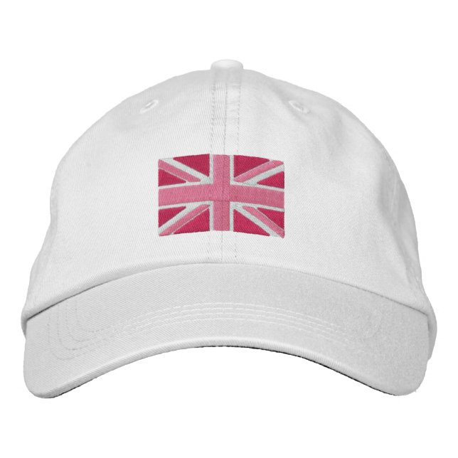 UK Union Jack Flag In Pink Embroidered Hat (Front)