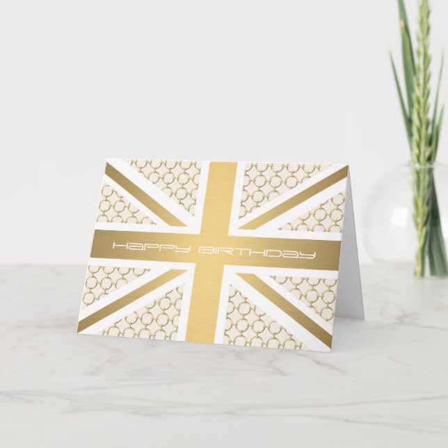 UK Union Jack Flag with Gold Equestrian Pattern Card (Front)