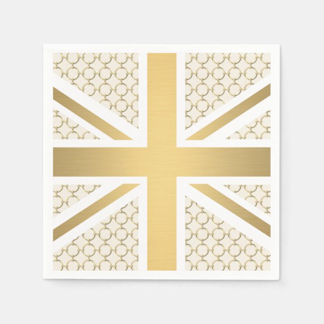 UK Union Jack Flag with Gold Equestrian Pattern Napkin (Front)