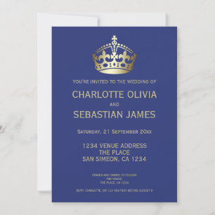UK Union Jack Wedding Britain Blue Gold Crown Announcement