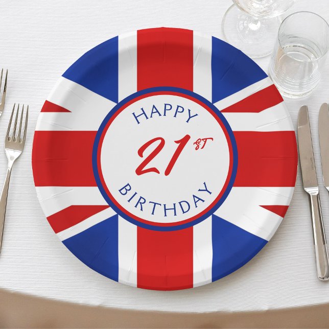UK United Kingdom British Happy Birthday Paper Plate (UK United kingdom flag happy 21st birthday paper plates)