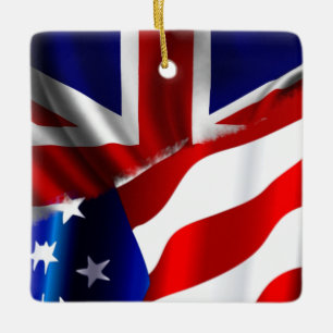 UK USA Flags Ceramic Ornament
