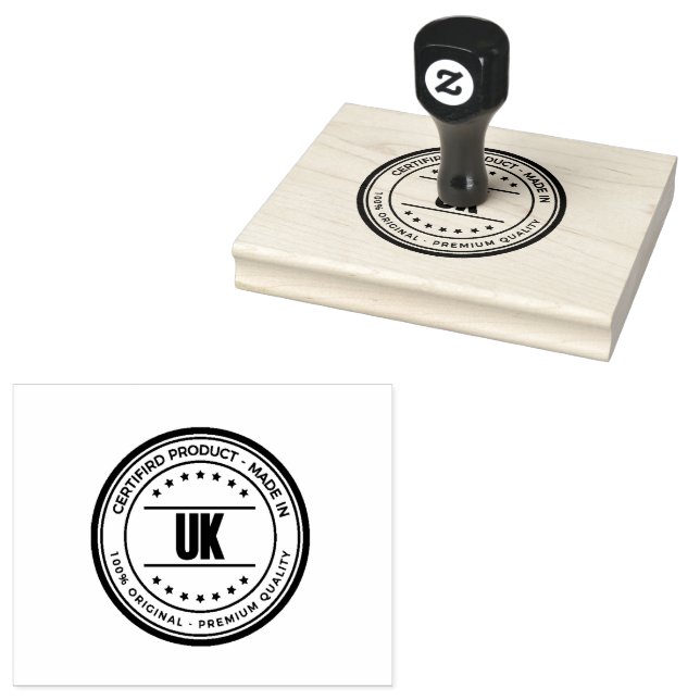 UK Word Printed Horizontal Handle Jet Black Colour Rubber Stamp (Stamped)