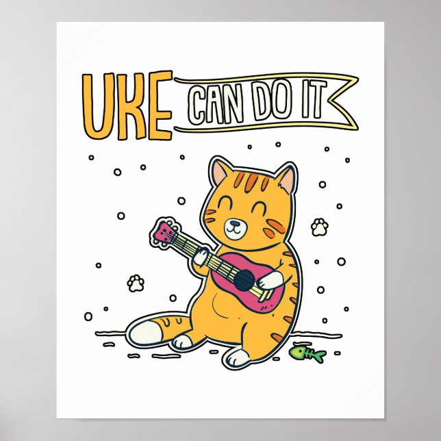 UKE Can Do It Ukulele Ukelele Cat Guitar Music Poster (Front)