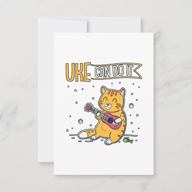 UKE Can Do It Ukulele Ukelele Cat Guitar Music Thank You Card (Front)