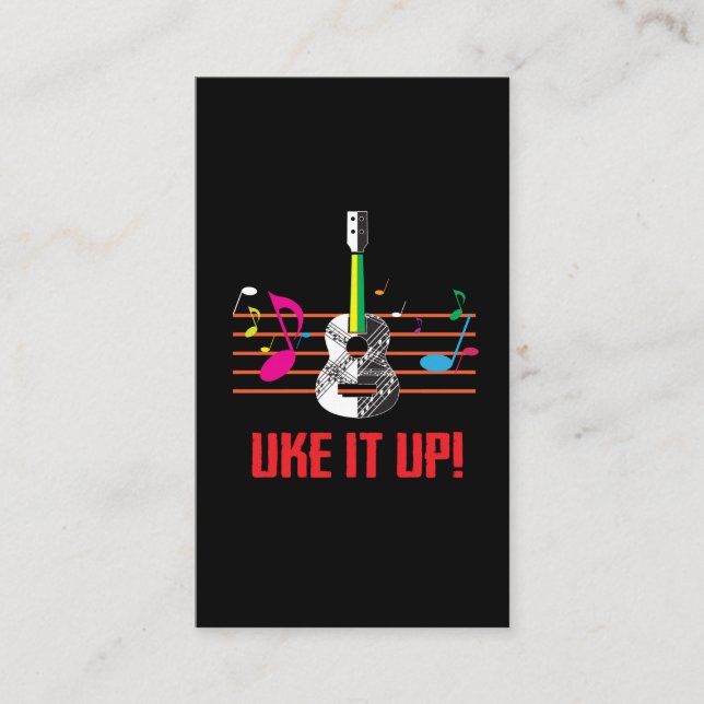 Uke It UP with musical notes! Ukulele Musician Business Card (Front)