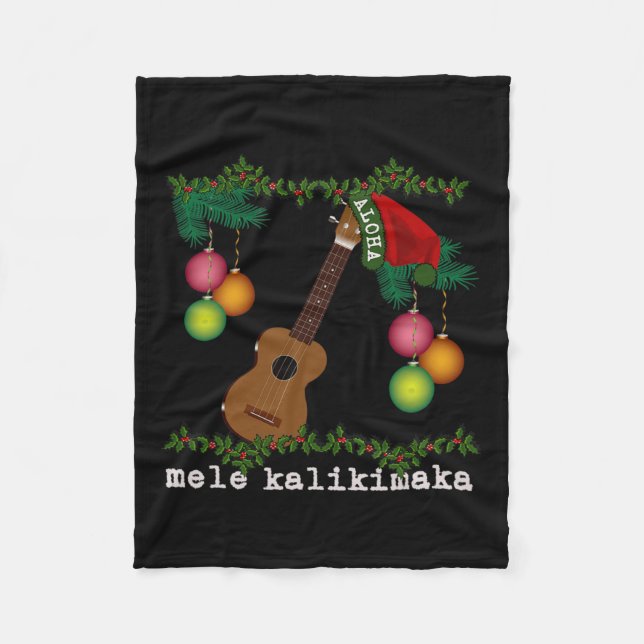 Uke Mele Kalikimaka Ukulele Christmas Songs Aloha  Fleece Blanket (Front)