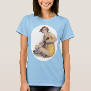 Uke Playing Flapper Ladies Ringer T-Shirt