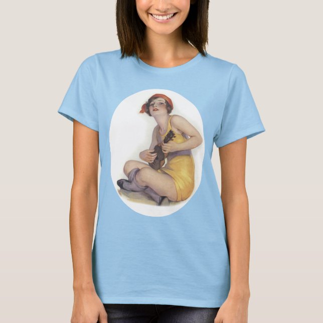 Uke Playing Flapper Ladies Ringer T-Shirt (Front)