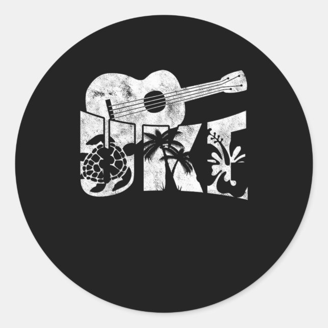 Uke Ukulele Music Instrument Acoustic Guitar Gift Classic Round Sticker (Front)