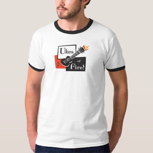 Ukes of Fire! Man's Ringer Tee (Front)