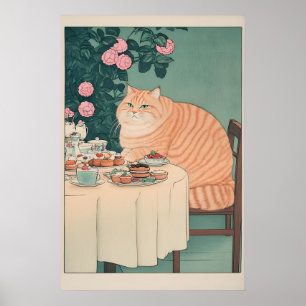 Ukiyo-e Cat Print Japanese Dining Room Art, Ginger