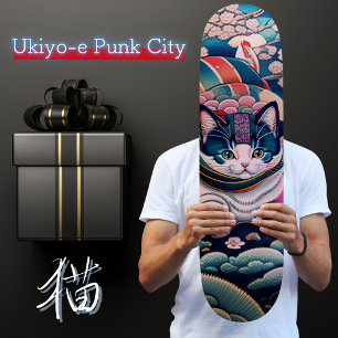 Ukiyo-e cats Punk City Katsushika Katsusai (Cat Na Skateboard
