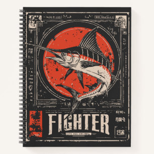 Ukiyo-e Fighter Swordfish Warrior Fish Portrait Notebook