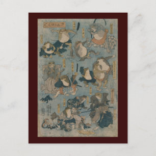 Ukiyo-e Frogs Postcard