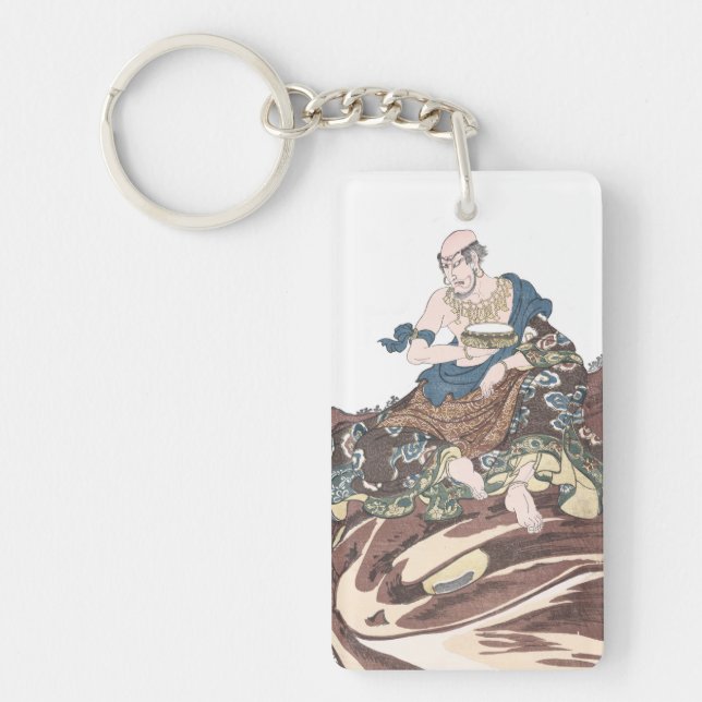Ukiyo-e Immortal Buddhist Monk on a Toads Head Key Ring (Front)