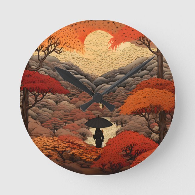 Ukiyo-e Japan autumn Round Clock (Front)