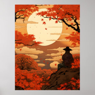 Ukiyo-e Japan fall autumn samurai Poster