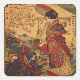 Ukiyo-e Japanese Art Print Traditional Edo Perio Square Sticker