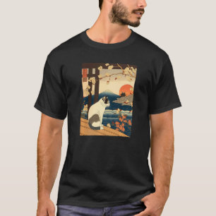 Ukiyo e Kanagawa Vintage Japanese Tattoo Cat Graph T-Shirt