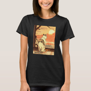 Ukiyo e Kanagawa Vintage Japanese Tattoo Cat Graph T-Shirt