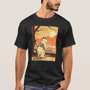 Ukiyo e Kanagawa Vintage Japanese Tattoo Cat Graph T-Shirt