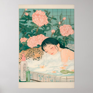 Ukiyo-e Leopard Bath Art Print Japandi Bathroom