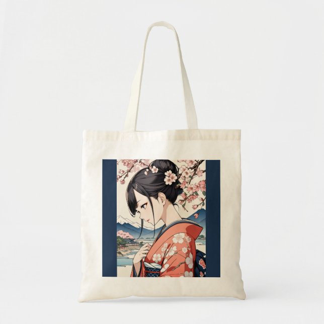 Ukiyo-e Modern Tote Bag with cherry blossom (Front)