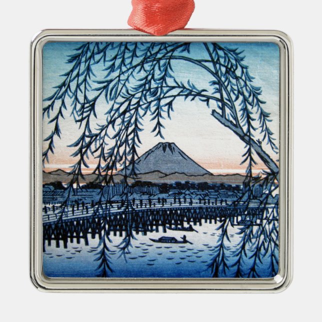 Ukiyo-e Mt. Fuji Japan Metal Tree Decoration (Front)