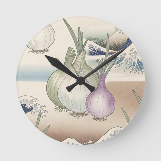 Ukiyo-e Onion Wave Pattern Round Clock (Front)