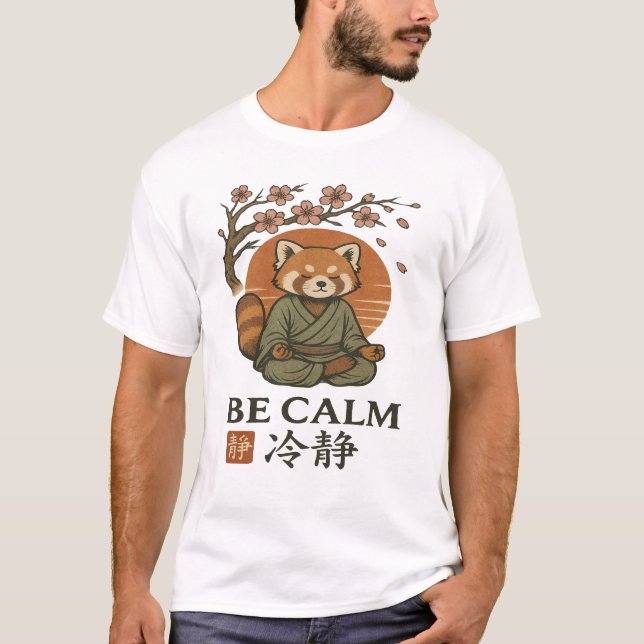 ukiyo-e Red Panda- Be CALM japanese Zen meditation T-Shirt (Front)