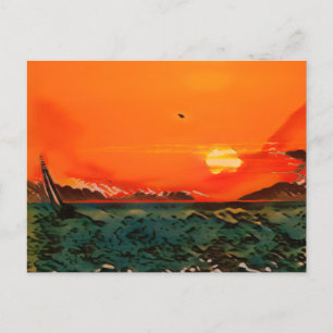 Ukiyo-e sailboat postcard