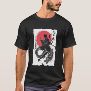 Ukiyo-e Samurai Cat Vintage Japanese Ink Artwork T-Shirt