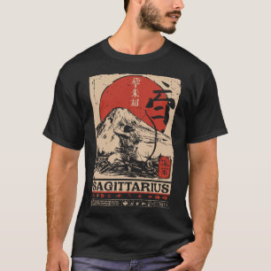 Ukiyo-e Style Sagittarius Zodiac Red Sun Archer T-Shirt