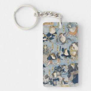 Ukiyo-e Warrior Frogs Antique Japanese Artwork Key Ring