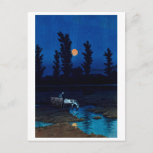 ukiyoe [hasui] A26 Evening Moon at Nakajima, Sap.. Postcard