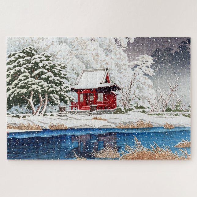 ukiyoe - hasui - m06 - Snow at Shrine Entrance -  Jigsaw Puzzle (Horizontal)
